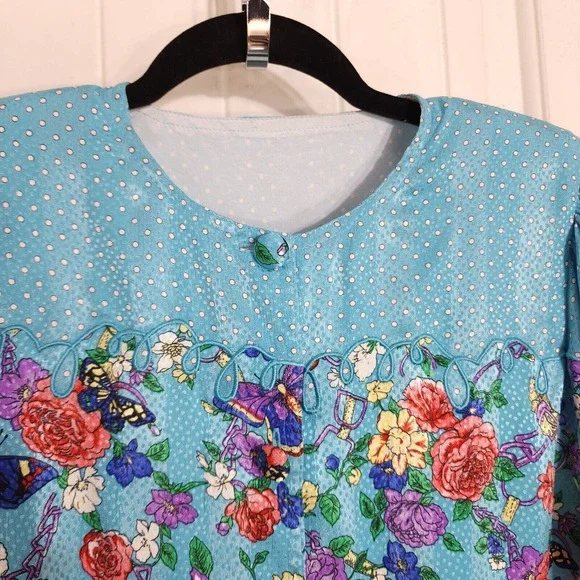 Diane Freis Womens Dress Jacket Set Vtg Georgette Blue Polka Dot Floral Maxi 6 - Picture 7 of 16